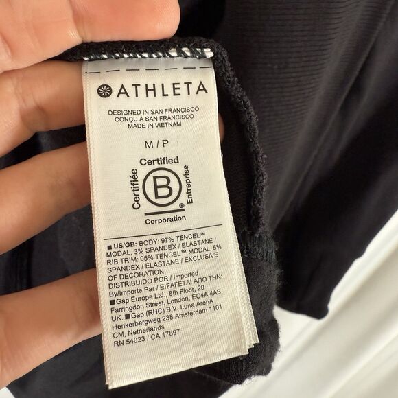 Athleta Cardigan Womens Medium Petite Black Open Front Tencel Modal Blend Pocket - Picture 6 of 12
